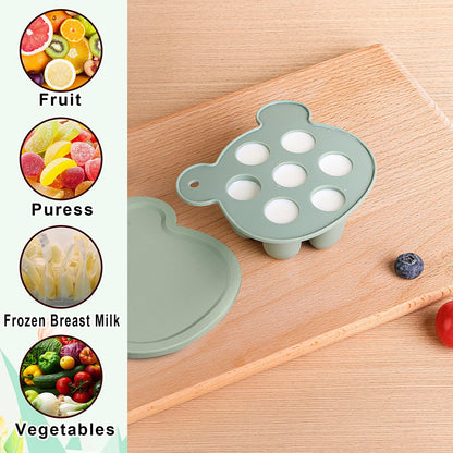 3-in-1 Baby Food & Fruit Feeder Set – Breastmilk Popsicle Mold with Freezer Tray, Teething Relief Toy, BPA Free Infant Silicone Feeding Combo, 3 Bonus Sizes (S/M/L) Sacs (Olive Green)