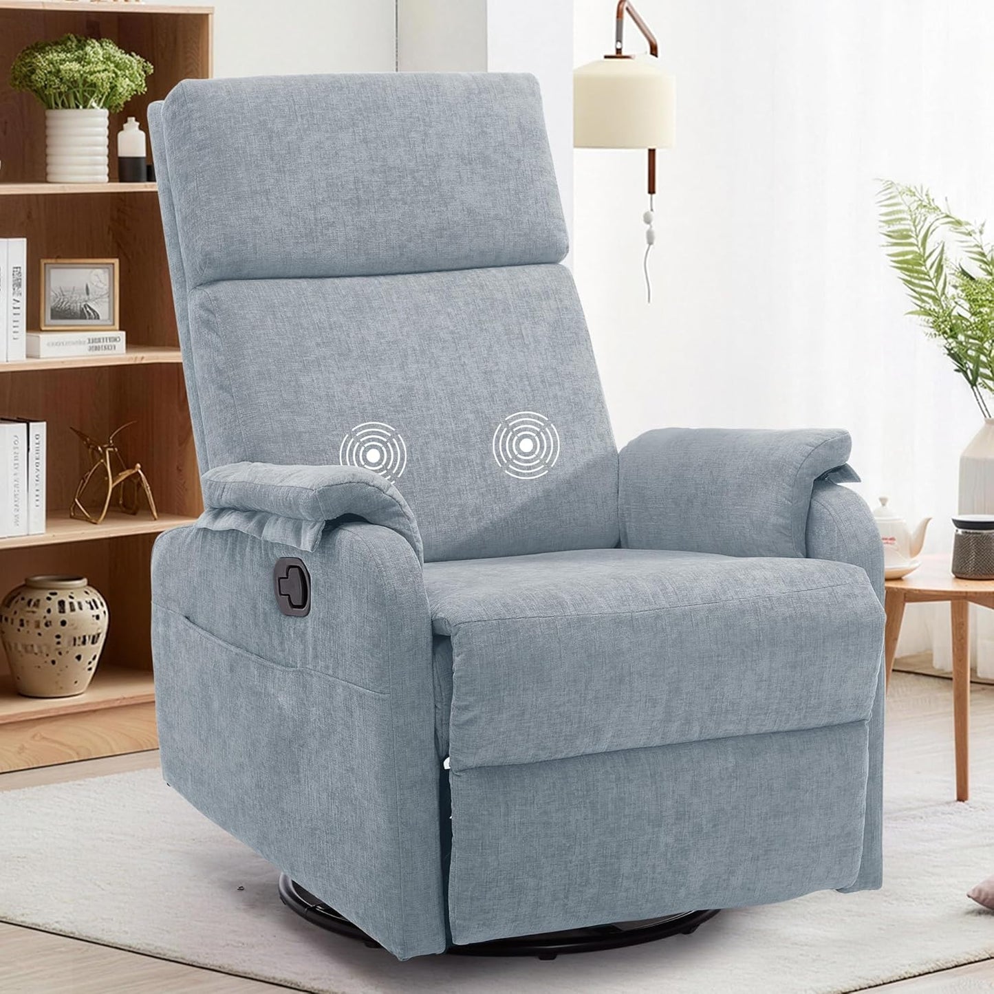 Korser Recliner Chair, Swivel Rocking Recliner Chair for Adults, Glider Rocking Chair, Small Nursery Chair Recliner for Living Room, Reclining Chair with Modern-Designed Armrests, Chenille, Beige