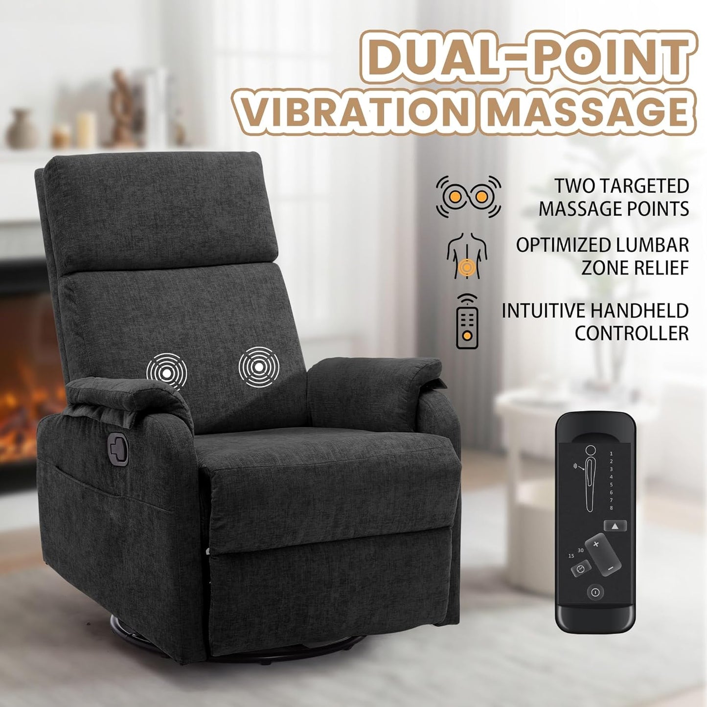 Korser Recliner Chair, Swivel Rocking Recliner Chair for Adults, Glider Rocking Chair, Small Nursery Chair Recliner for Living Room, Reclining Chair with Modern-Designed Armrests, Chenille, Beige