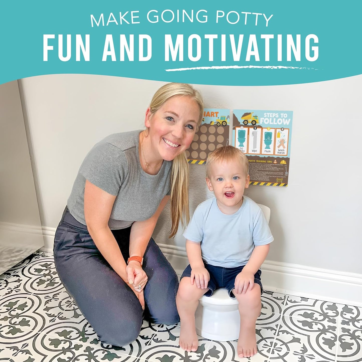 Hadley Designs Potty Training Chart for Toddlers Boys -10 Sticker Potty Chart for Toddlers Boys, 8.5x11" Potty Training Sticker Charts for Toilet Success, Monster Truck Toddler Reward Chart for Kids