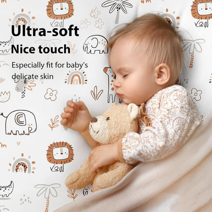 Baby Mini Crib Sheets Girl, Portable 38”x26” Pack and Play Sheets Fitted for Playard and Pack N Play Mattress, 3-Pack Soft Microfiber Pink Rainbow