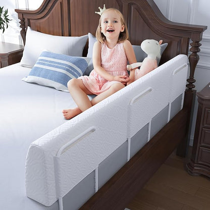 FigTime Bed Bumper for Toddlers, Foam Bed Rail for Toddlers, Toddler Bed Rail Bumper, Soft Safety Bed Guard Rail for Kids, Bed Side Rail for Twin, Full, Queen & King Beds (White, 59", 3-Bracket)