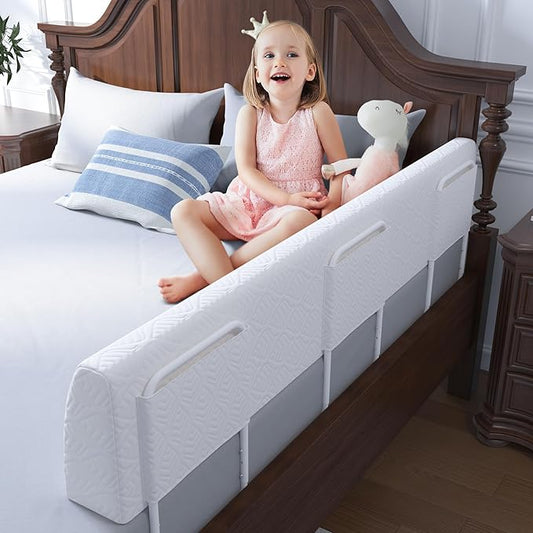 FigTime Bed Bumper for Toddlers, Foam Bed Rail for Toddlers, Toddler Bed Rail Bumper, Soft Safety Bed Guard Rail for Kids, Bed Side Rail for Twin, Full, Queen & King Beds (White, 59", 3-Bracket)