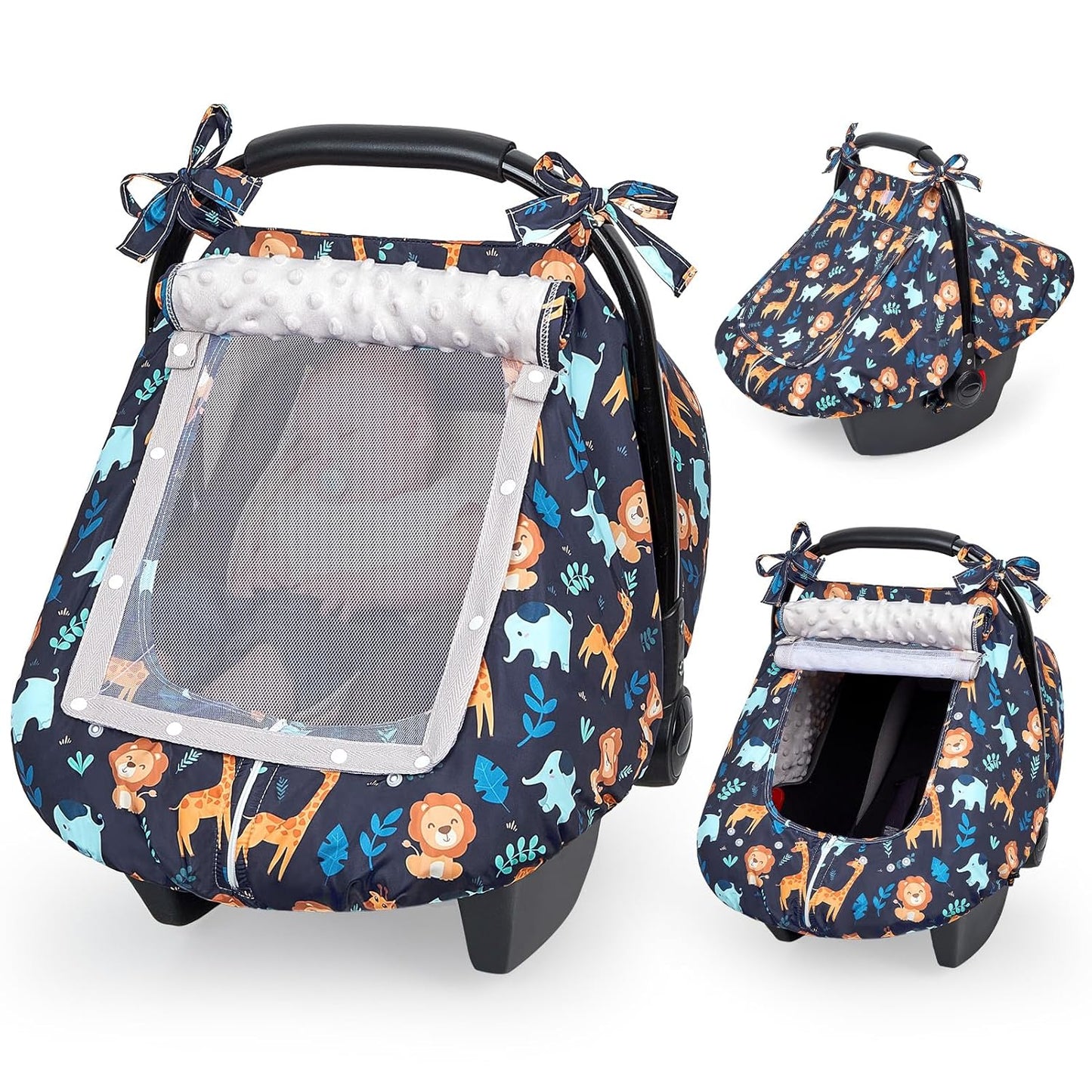 FIOBEE Baby Car Seat Cover, Car Seat Covers for Babies Infant Car Seat Canopy with Breathable Mesh Window Waterproof Carseat Cover for Babies Boy Girl 4 Seasons, White/Cow
