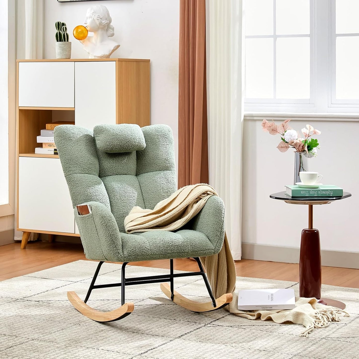 Garvee Teddy Fleece Nursery Rocking Chair,Upholstered Baby Glider Rocker with Soft Seat and High Backrest,Modern 300 Lbs Weight Capacity Accent Recliner for Living Room, Bedroom