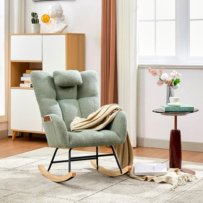 Garvee Teddy Fleece Nursery Rocking Chair,Upholstered Baby Glider Rocker with Soft Seat and High Backrest,Modern 300 Lbs Weight Capacity Accent Recliner for Living Room, Bedroom