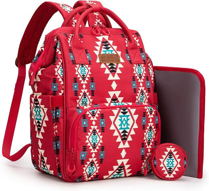 Montana West Wrangler Diaper Bag Backpack Aztec Travel Backpack Purses Western Multi-Function Baby Bags for Mom with Waterproof Insulated Pockets