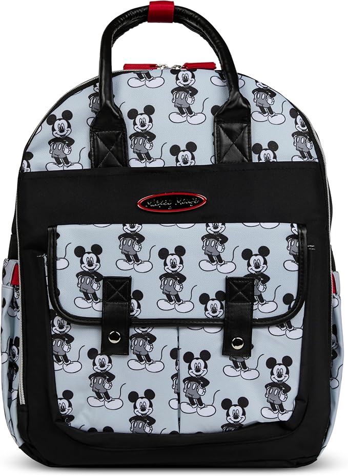 Disney Diaper Bag Backpack with Changing Pad Mickey Mouse – 16” Nylon Baby Bag for Parents, Insulated Bottle Holders, Multiple Storage Pockets