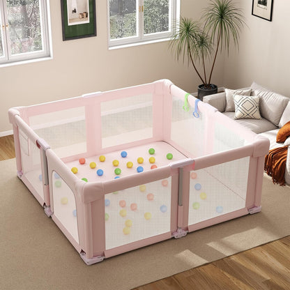 Foldable Playpen for Babies and Toddlers, 51" Portable Play Pen with Mat and Ocean Balls, Play Yard with with Visible Mesh for Inddor and Outdoor, No Assembly Required, Dark Gray