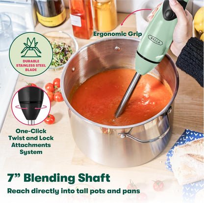 BELLA Immersion Hand Blender, Portable Mixer with Whisk Attachment - Electric Handheld Juicer, Shakes, Baby Food and Smoothie Maker, Stainless Steel, Black