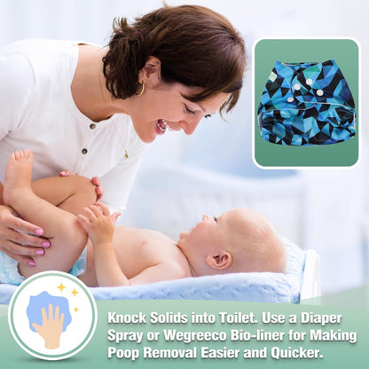 wegreeco Cloth Diapers 6 Pack with 6 Inserts & 1 Wet Bag, Washable Cloth Diapers for Babies, One Size Adjustable Reusable (Flower)