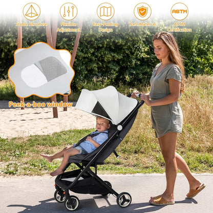 Lightweight Baby Stroller, Compact Umbrella Stroller with Adjustable Canopy/Footrest/Backrest, One-Hand Folding Newborn Infant Stroller for Airplane Friendly(Grey)