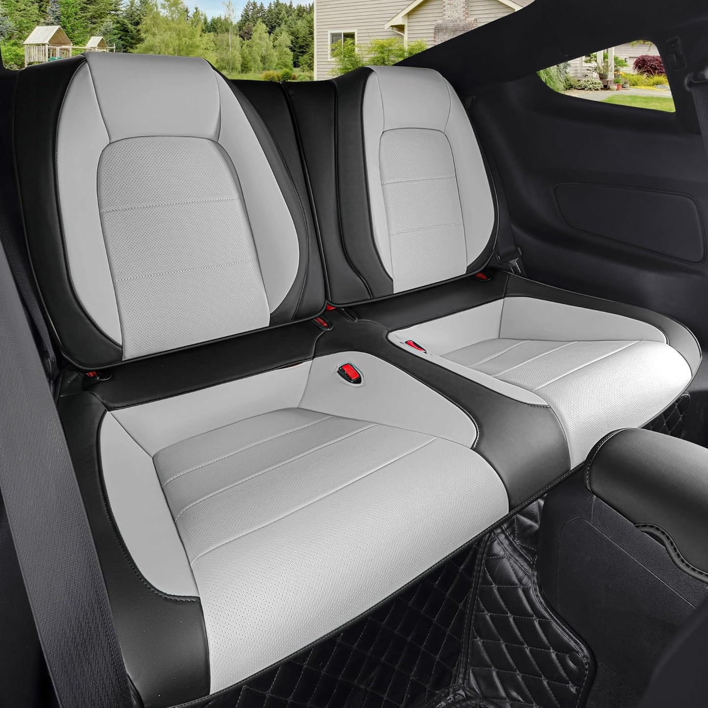 Custom Fit Ford Mustang Convertible Seat Cover 2015 2016 2017 2018 2019 2020 2021 2022 2023 2024 2025 2026, Faux Leather Car Seat Cover Full Set (Convertible-Red+Balck)