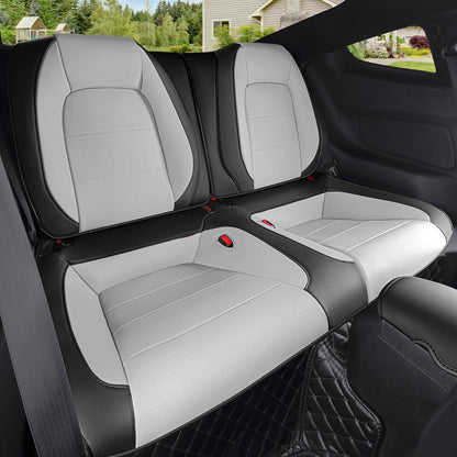 Custom Fit Ford Mustang Convertible Seat Cover 2015 2016 2017 2018 2019 2020 2021 2022 2023 2024 2025 2026, Faux Leather Car Seat Cover Full Set (Convertible-Red+Balck)