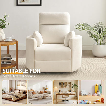 Nursery Rocking Chair, Oversized 360° Swivel Glider Recliner Chair, Upholstered Nursery Rocker with 2 Pillows and Footrest, Cozy Reclining Sofa for Living Room, Bedroom, Nursing, Olive