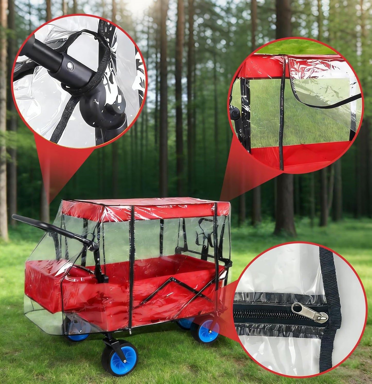 Universal Waterproof Wagon Cover, Two-Sided Zippers Clear PVC Rain Canopy with UV Protection, Windproof Design for Collapsible Carts, Strollers, Trolleys, Camping and Garden Use