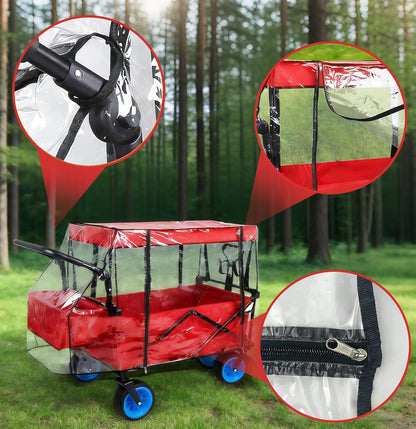 Universal Waterproof Wagon Cover, Two-Sided Zippers Clear PVC Rain Canopy with UV Protection, Windproof Design for Collapsible Carts, Strollers, Trolleys, Camping and Garden Use