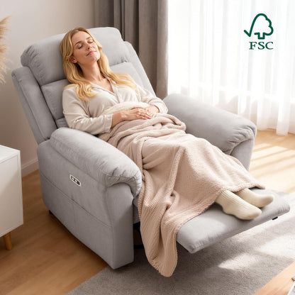 FLEXISPOT Souffle Swivel Rocker Recliner Chair for Adults, Nursery Rocking Glider Chair with Massage & Heat, FSC Wood Frame, Manual Recliner for Living Room, Nursery & Relaxation, Light Grey