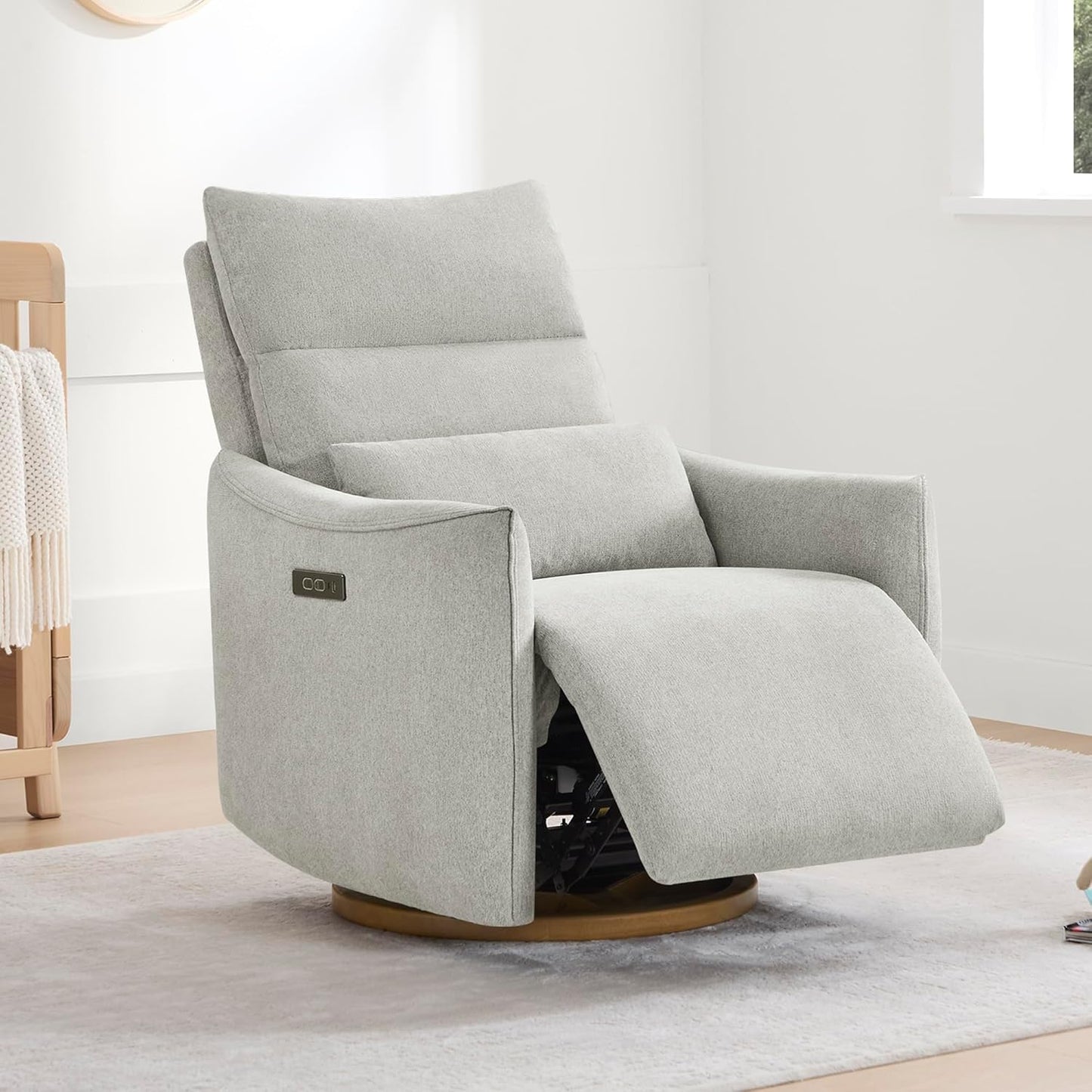 CHITA Swivel Rocker Recliner Chair, Power Nursery Glider Recliner, Nursery Rocking Chair with Adjustable Power Headrest, FSC Certified, Solid Wood Base, Moss Green