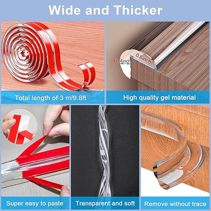 Edge Corner Protector Baby Proofing 9.8ft with 4 Corners, Clear Soft Corner Protectors Baby Proof, Furniture Corner Guard & Edge Safety, Edge Protector for Table (9.8ft L*1.56inch W)