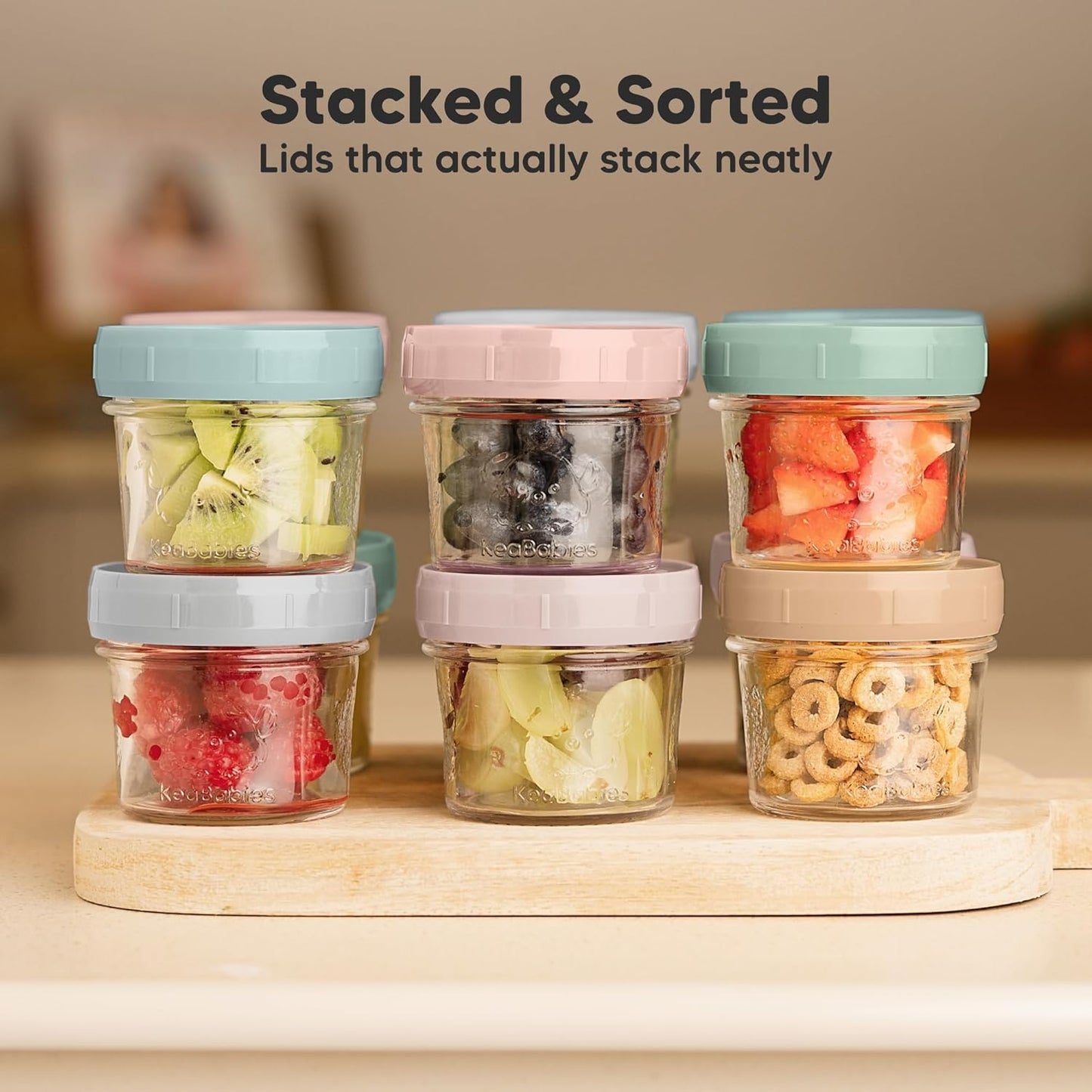 KeaBabies 12pk 4oz Glass Baby Food Containers with Lids - Leak-Proof, Microwavable Small Glass Jars, Baby Purees & Toddler Snack Storage Containers, BPA-Free, Dishwasher & Freezer Safe (Nord)