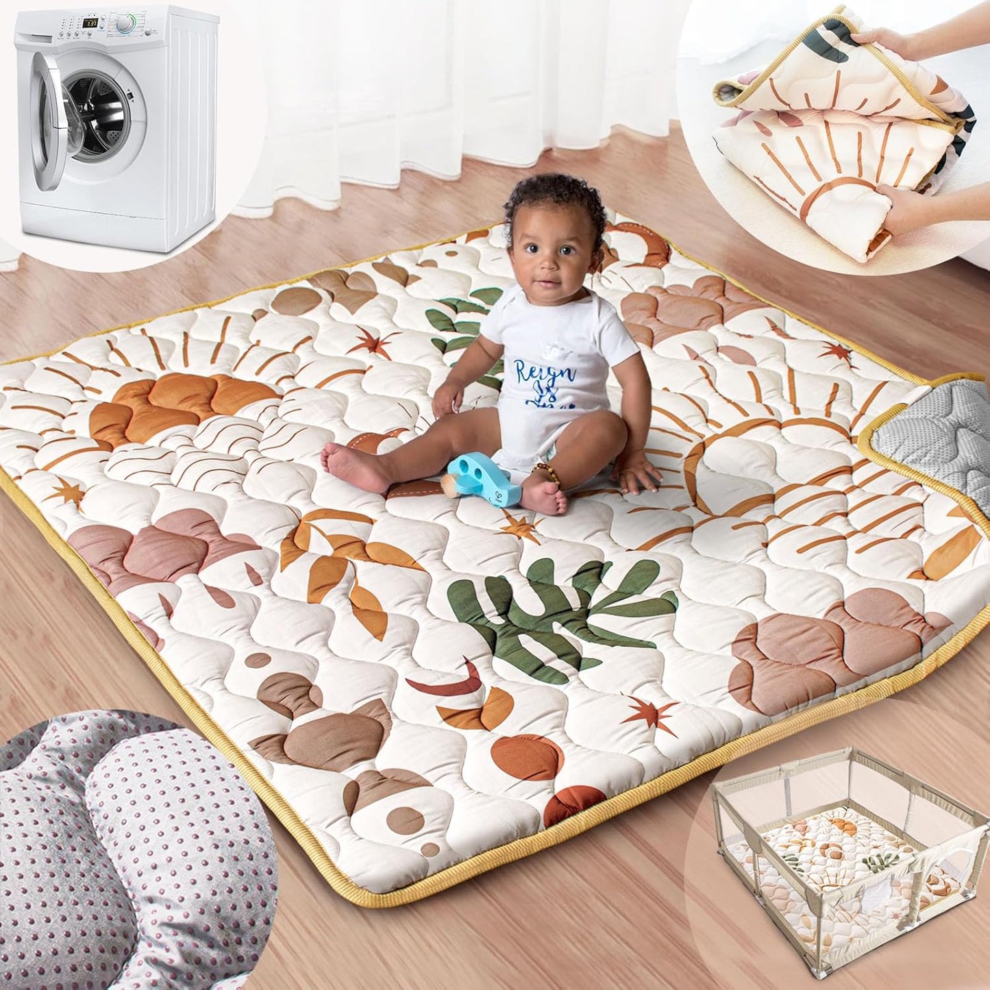 Baby Play Mat, 50x50 Playpen Mat with Super Soft Touch, Activity Mats with Upgraded Anti-Slip Bottom, Machine Washable Crawling Mats for Floor & Picnic (Animal Alphabets)