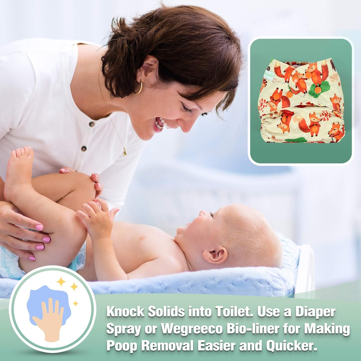 wegreeco Cloth Diapers 6 Pack with 6 Inserts & 1 Wet Bag, Washable Cloth Diapers for Babies, One Size Adjustable Reusable (Flower)