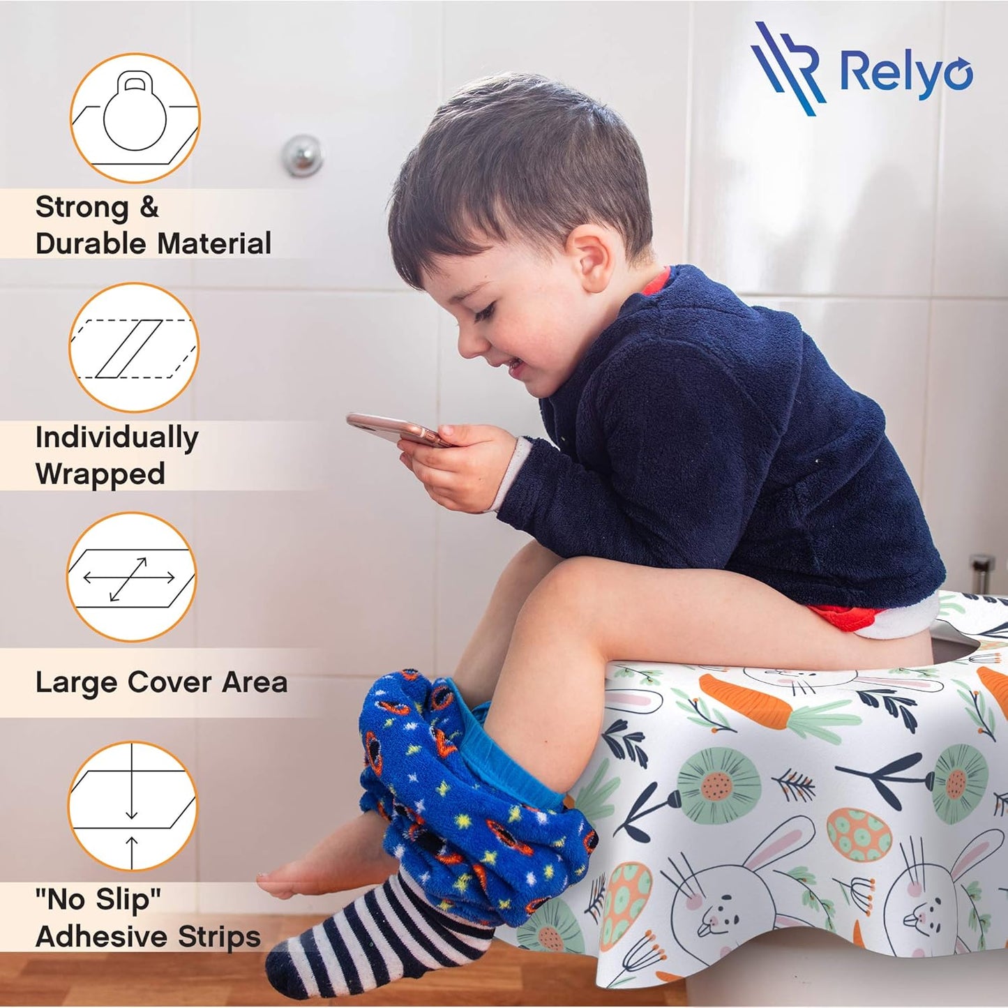 Relyo Disposable Toilet Seat Cover for Travel – 20 Pack with Covers Wrapped in Sets of 2, Non-Flushable Liners, Fits Most Seats – Kids, Toddlers, Adults (Dinosaurs, 20)