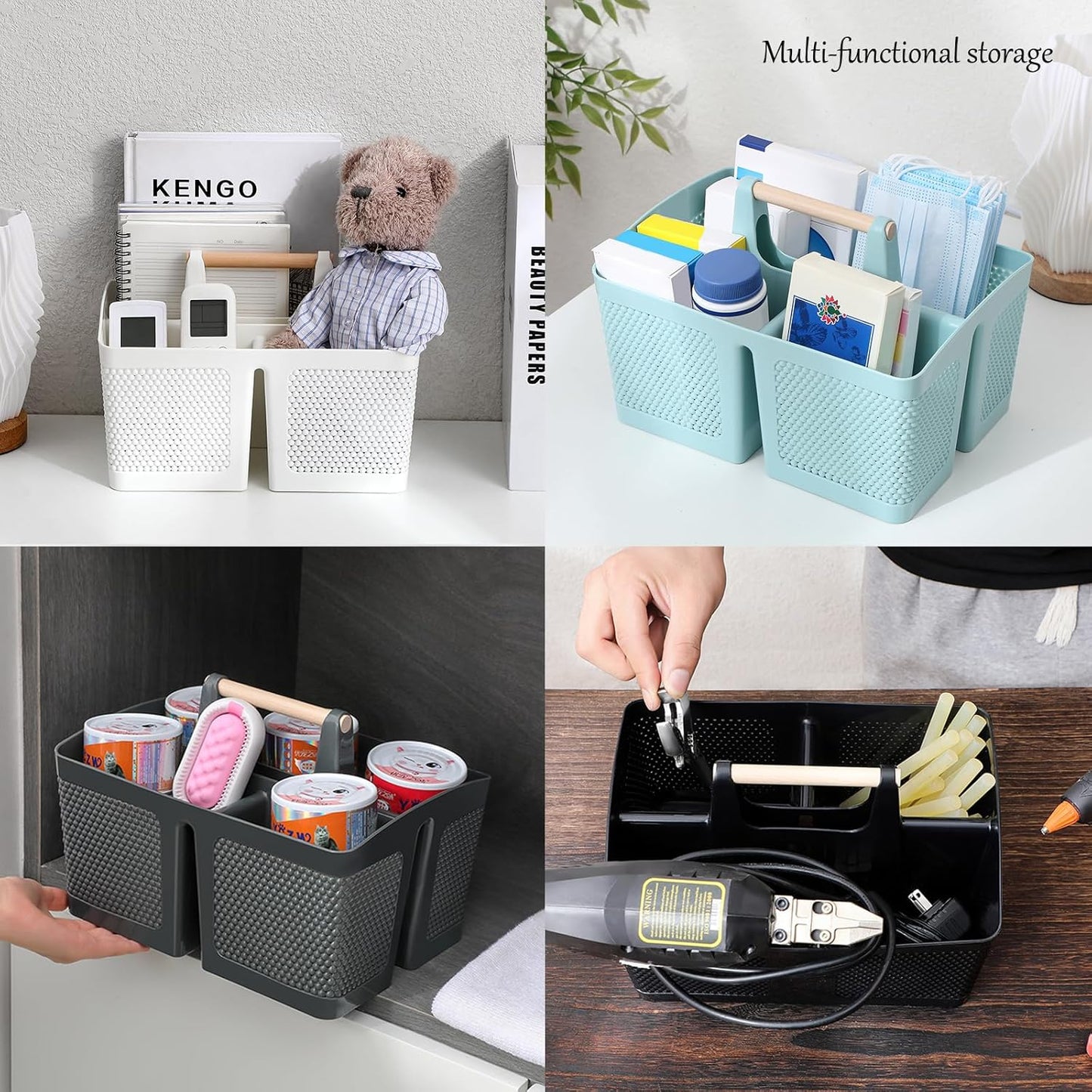 rejomiik Portable Shower Caddy Basket Plastic Cleaning Caddy Organizer Storage Tote with Handle for Bathroom, College, Dorm Room Essentials, White
