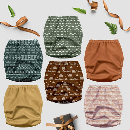 Mama Koala 3.0 Pocket Cloth Diapers for Babies with AWJ Lining, 6 Pack with 6 4-Layer Natural Cloth Diaper Inserts - Reusable and Washable Pocket Diapers(Hardworking Bees) - Colors B