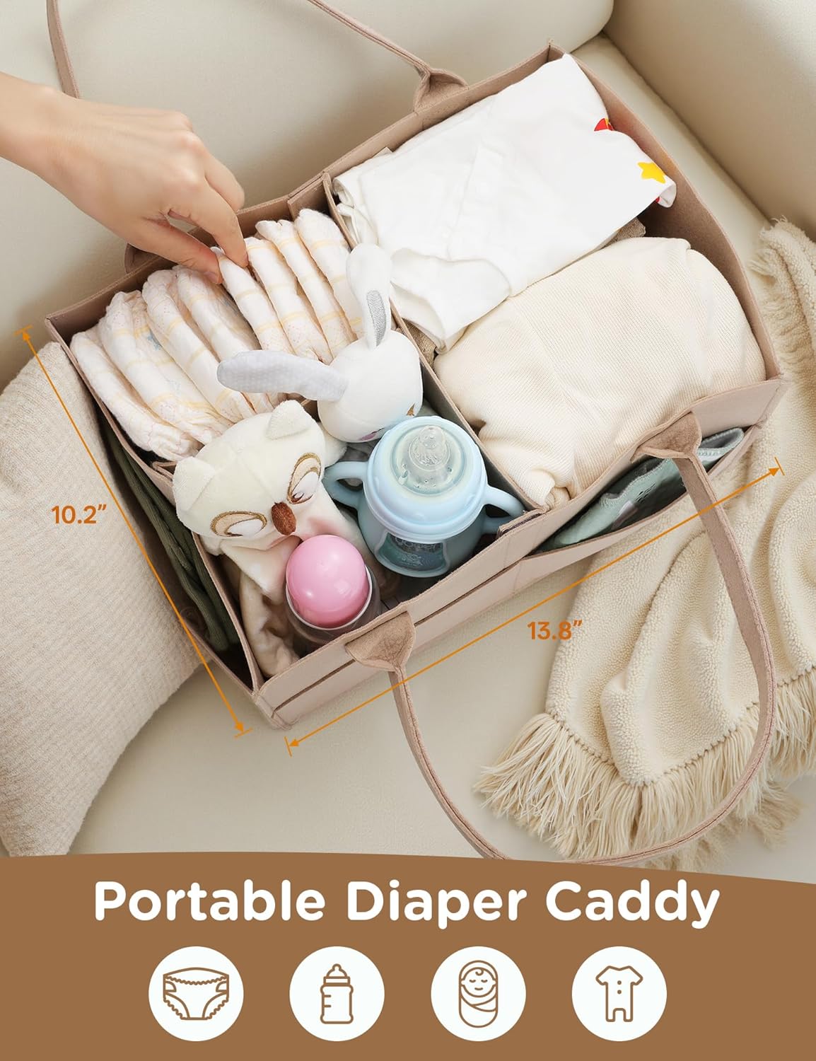 Twinkoo 2-in-1 Baby Diaper Caddy Organizer, 3 Tier Rolling Storage Cart with Dividers and Drawers, Baby Essentials for Nursery Storage, Mobile Utility Cart with Wheels Large Capacity Easy to Assemble
