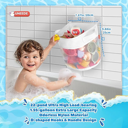 UNEEDE Bath Toy Organizer,1.55 Gallons Bathtub Toy Storage Organizer,Quick Access Bath Toy Holder For Bathtub,Baby Organizer And Storage,Quick Dry Baby Bath Toy Storage For Tub,Mesh Shower Caddy White