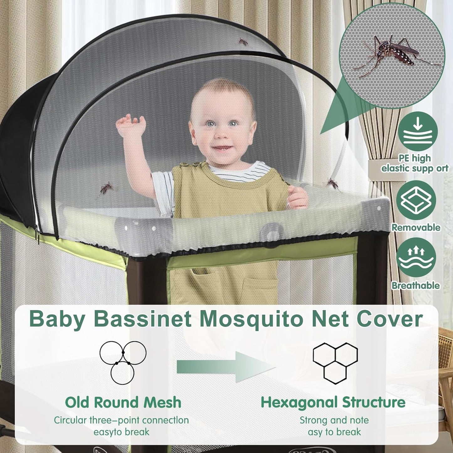 Bassinet Cover for Cats - Blackout Breathable Mosquito Net for Baby Bedside Sleepers & Travel Cribs, 2-Way Zipper Bug Canopy Tent to Block Light & Keep Cats Out (Black-Small)
