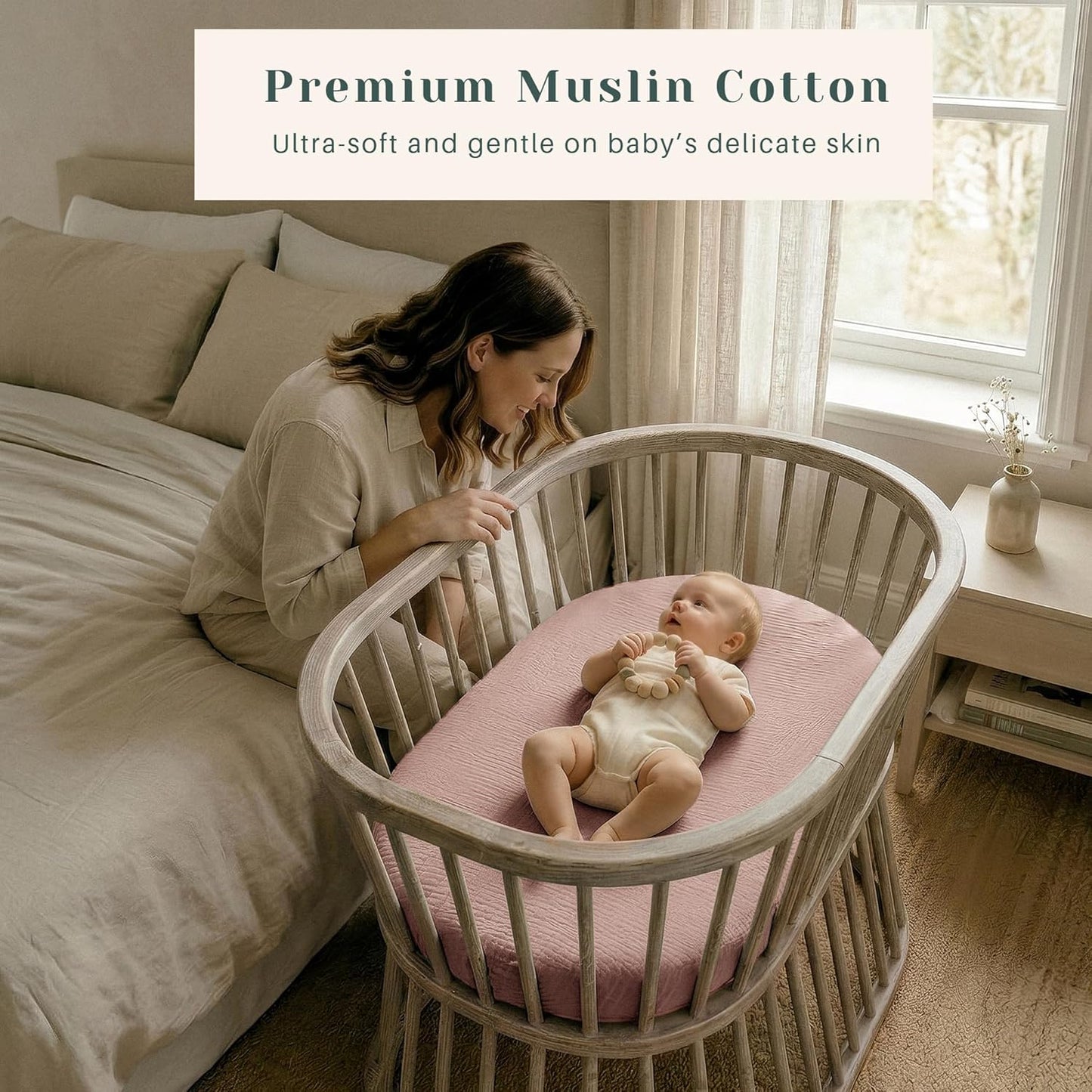 Muslin Bedside Sleeper Bassinet Fitted Sheets, 3 Pack Cotton Baby Sheet for Boys & Girls, Soft, Compatible with Baby Delight, Dream On Me, AMKE and Other Rectangle Mattress (Nightfall Blue)