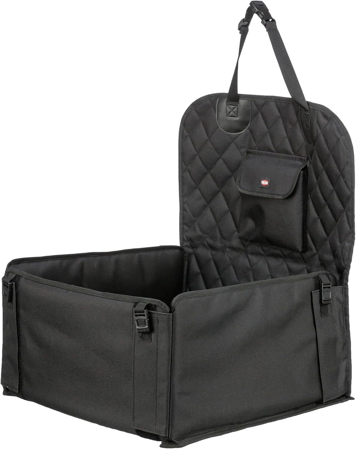 Trixie Convertible Lite Dog Car Seat 19.7 x 14.6 x 15.7 in – Cozy Booster with Safety Tether, Seat-Belt Straps & Side Pockets – Raised Travel Bed with Washable Cushion