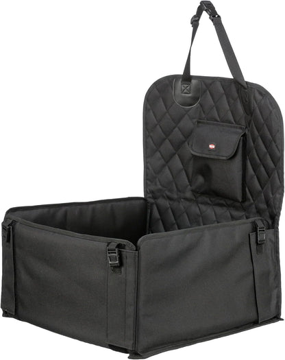 Trixie Convertible Lite Dog Car Seat 19.7 x 14.6 x 15.7 in – Cozy Booster with Safety Tether, Seat-Belt Straps & Side Pockets – Raised Travel Bed with Washable Cushion