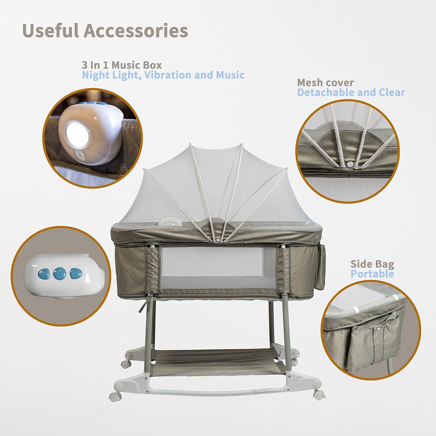 Multi Function Baby Crib Bedside Sleeper Newborn Rocking Bassinet for Infant and Toddler with Wheel Base Portable and Adjustable(Navy Blue)