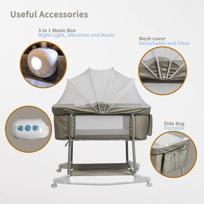 Multi Function Baby Crib Bedside Sleeper Newborn Rocking Bassinet for Infant and Toddler with Wheel Base Portable and Adjustable(Navy Blue)