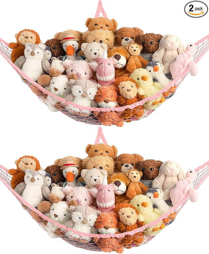 Stuffed Animal Storage Hammock Net Corner - Large Toy Hammock Net for Stuffed Animals Room Decor - Cute Stuff Animal Organizer Holder for Plush Plushie - Kids Baby Nursery Wall Bedroom Home Decor