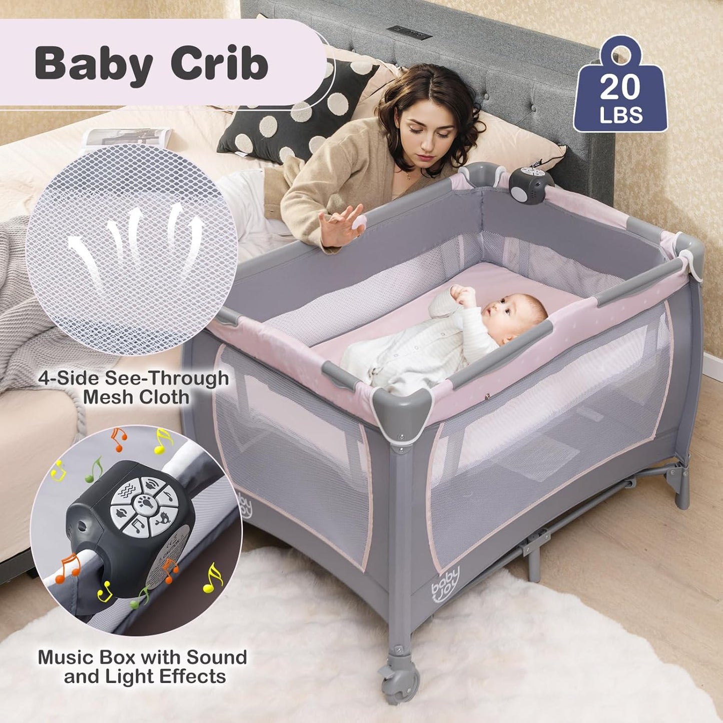 BABY JOY 5 in 1 Pack and Play, Portable Nursery Center Baby Playard w/Bassinet & Diaper Changing Table, Bag, Infant Bassinet Crib Activity Center for Baby Toddlers Indoor Outdoor (Royal Blue, Classic)