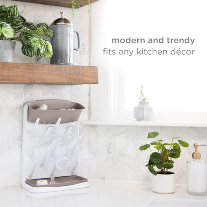 Ubbi Vertical Baby Bottle Drying Rack, Space Saving Countertop Drying Rack Baby Organizer, Gray