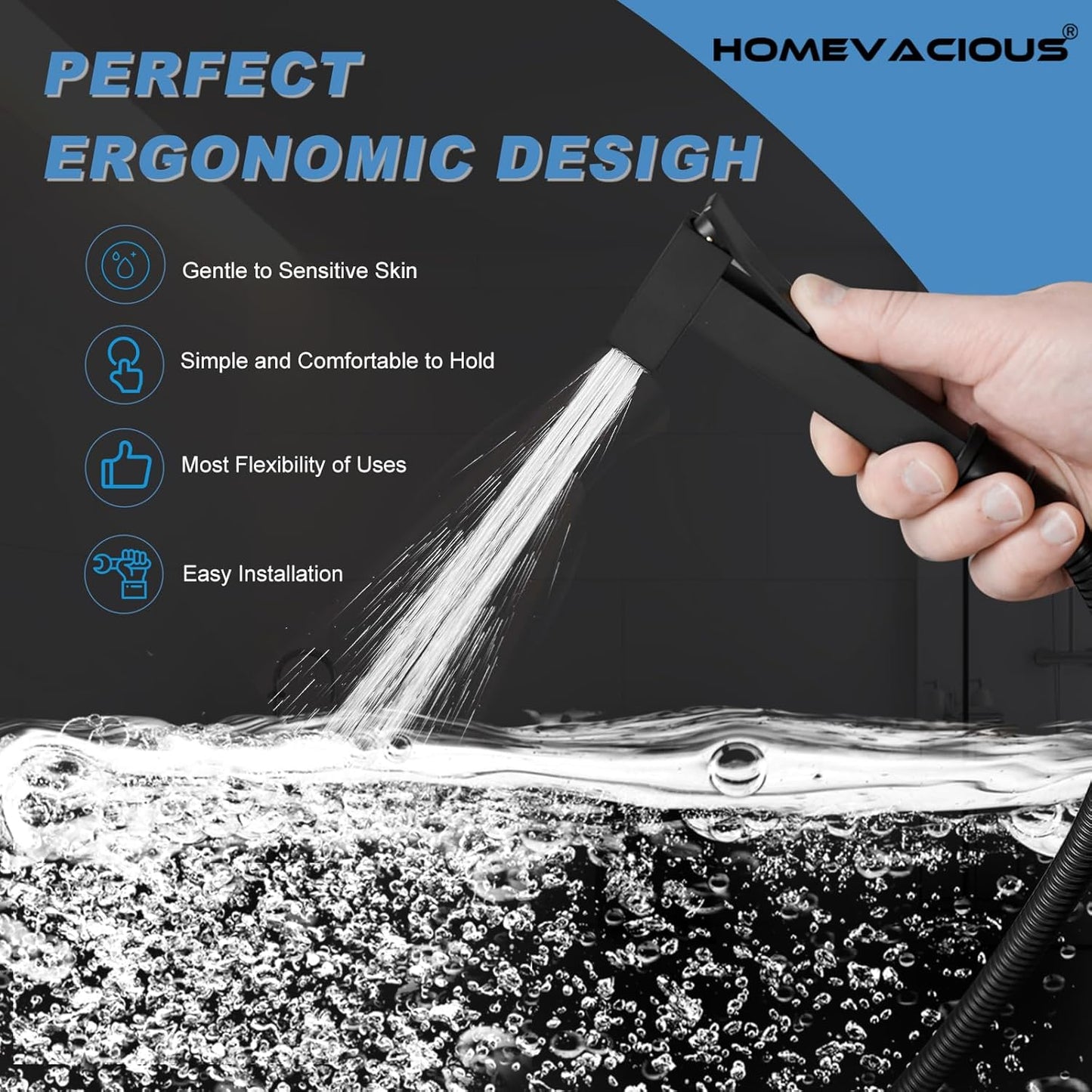 Homevacious Handheld Bidet Sprayer Faucet for Toilet with Hot and Cold Rough-in Valve Adjustable Water Pressure Round Brass Bidet Attachment Set for Feminine Pets and Baby Diaper Washing Matte Black