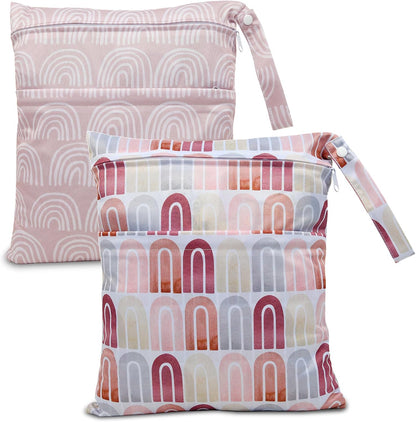 Wet Dry Bags 2-Pack with Cute Dolphin Print - Waterproof Travel Organizer for Swimming Pool Beach Gym Baby Cloth Diapers Swimwear with Dual Zippers