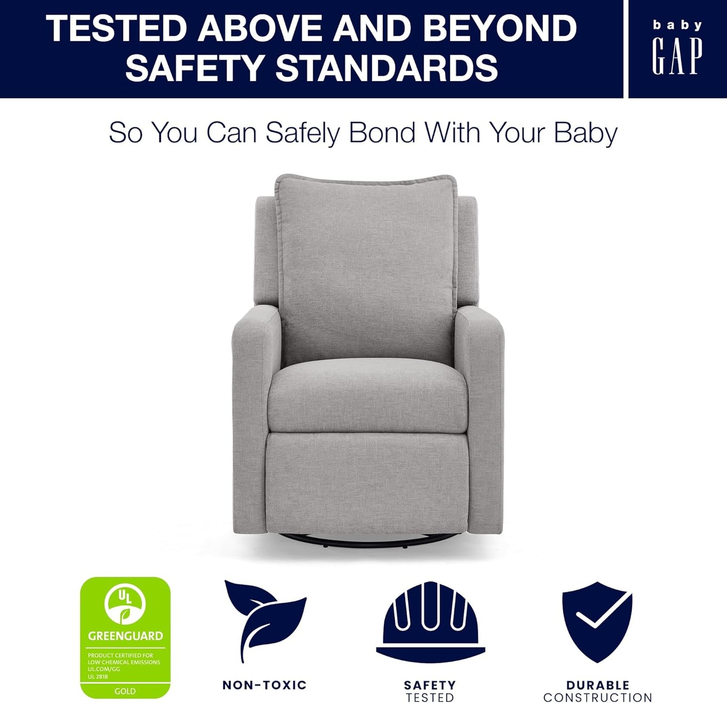 babyGap Harlowe Power Recliner with USB-A and Type-C Ports by Delta Children - Greenguard Gold Certified – Stain-Resistant Performance Fabric is Oeko-TEX Standard 100 Certified, Sand