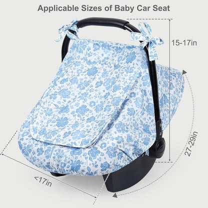 FIOBEE Baby Car Seat Cover, Car Seat Covers for Babies Infant Car Seat Canopy with Breathable Mesh Window Waterproof Carseat Cover for Babies Boy Girl 4 Seasons, White/Cow