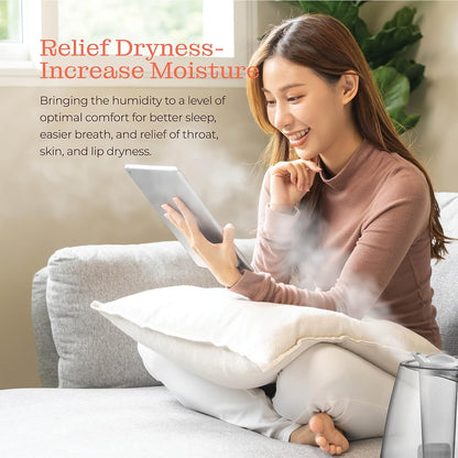 Cool Mist Humidifier - 2.2L Water Tank, for Bedroom, Baby, Quiet Ultrasonic Air Vaporizer, Adjustable Mist Level, 360 Nozzle Rotation, Auto-Shut Off, Large Area Humidifiers Easy Fill and Clean (Grey)