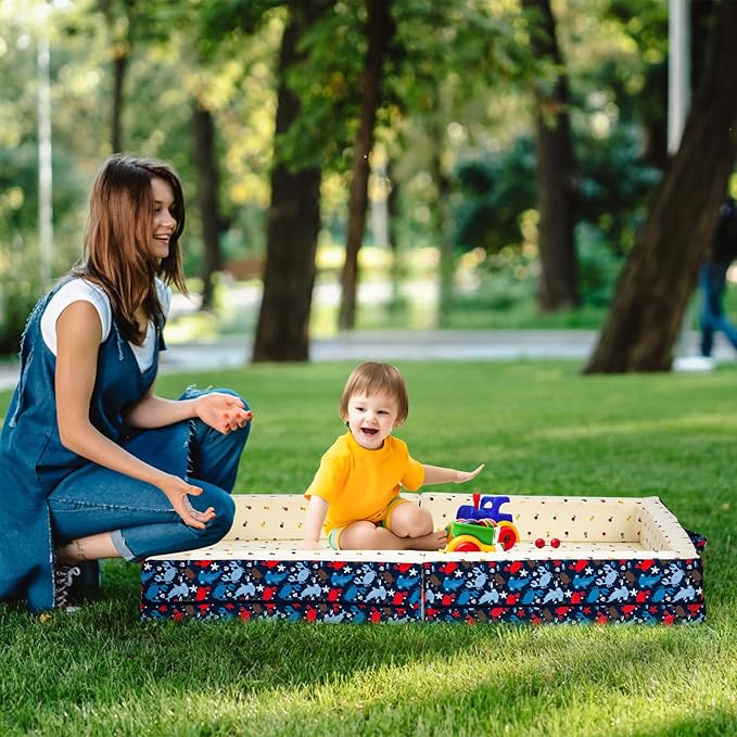 Umoving 100% Cotton Lining Portable Foldable Toddler Travel Bed - Soft Foam Floor Bed with Washable Cover, Safe and Comfortable Toddler Crib, Ocean Blue