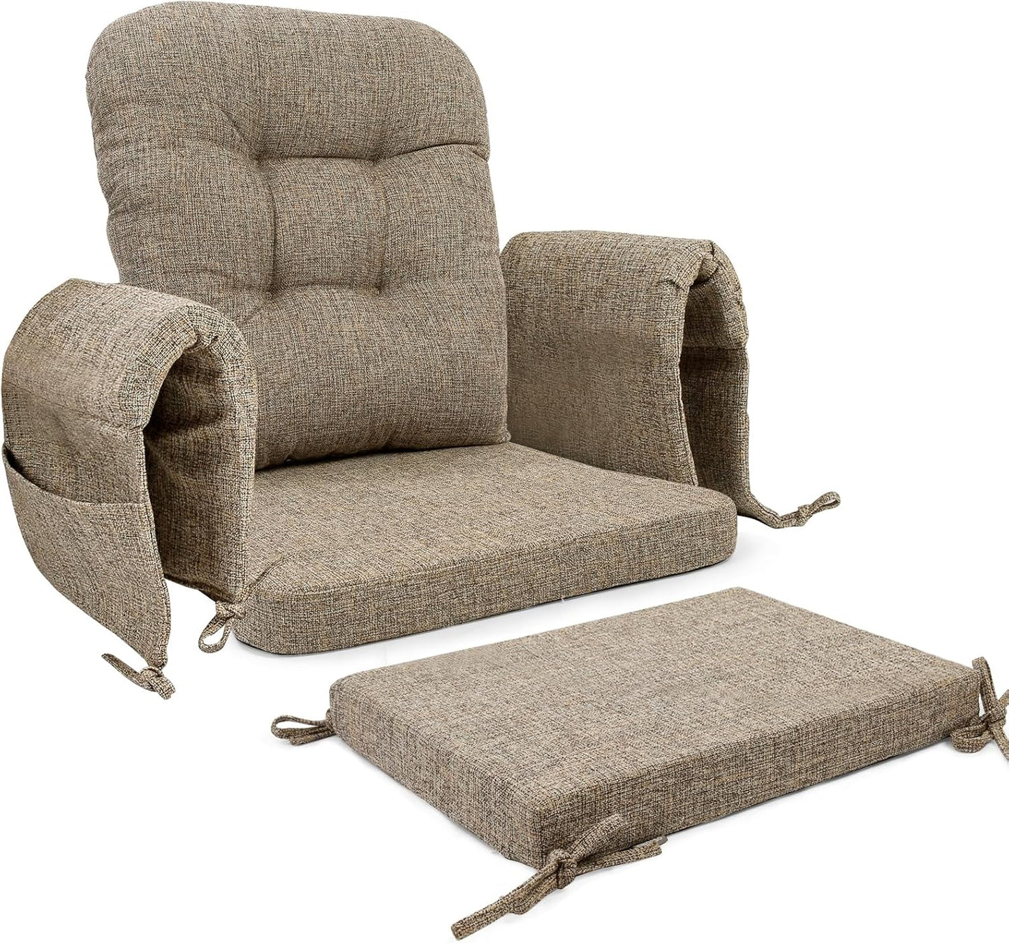 SINOSSO Glider Rocker Cushion Set (5 Pcs), Soft Blended Fabric High-Density Support Foam Seat Cushions with Ties, Fits Rocking Chair/Nursery Glider & Ottoman, Black-Gray