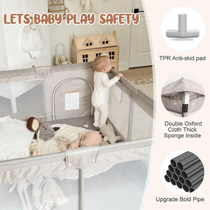 ZEEBABA Baby Playpen with Mat, Playpen for Babies and Toddlers, Small Baby Play Pens, Play Yard for Infants with Play Mat, 47x47inch Playard with Gate