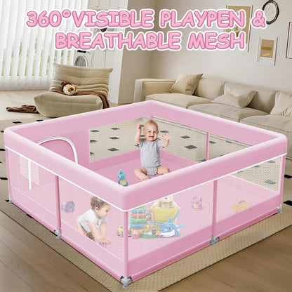 XVISHX Baby Playpen 50 x 50 Inch Play Pen Playards, Playpen for Babies and Toddlers, Baby Playard for Indoor & Outdoor Active Center Game Fence, with Skin-Friendly Fabric and Soft Breathable Mesh Grey